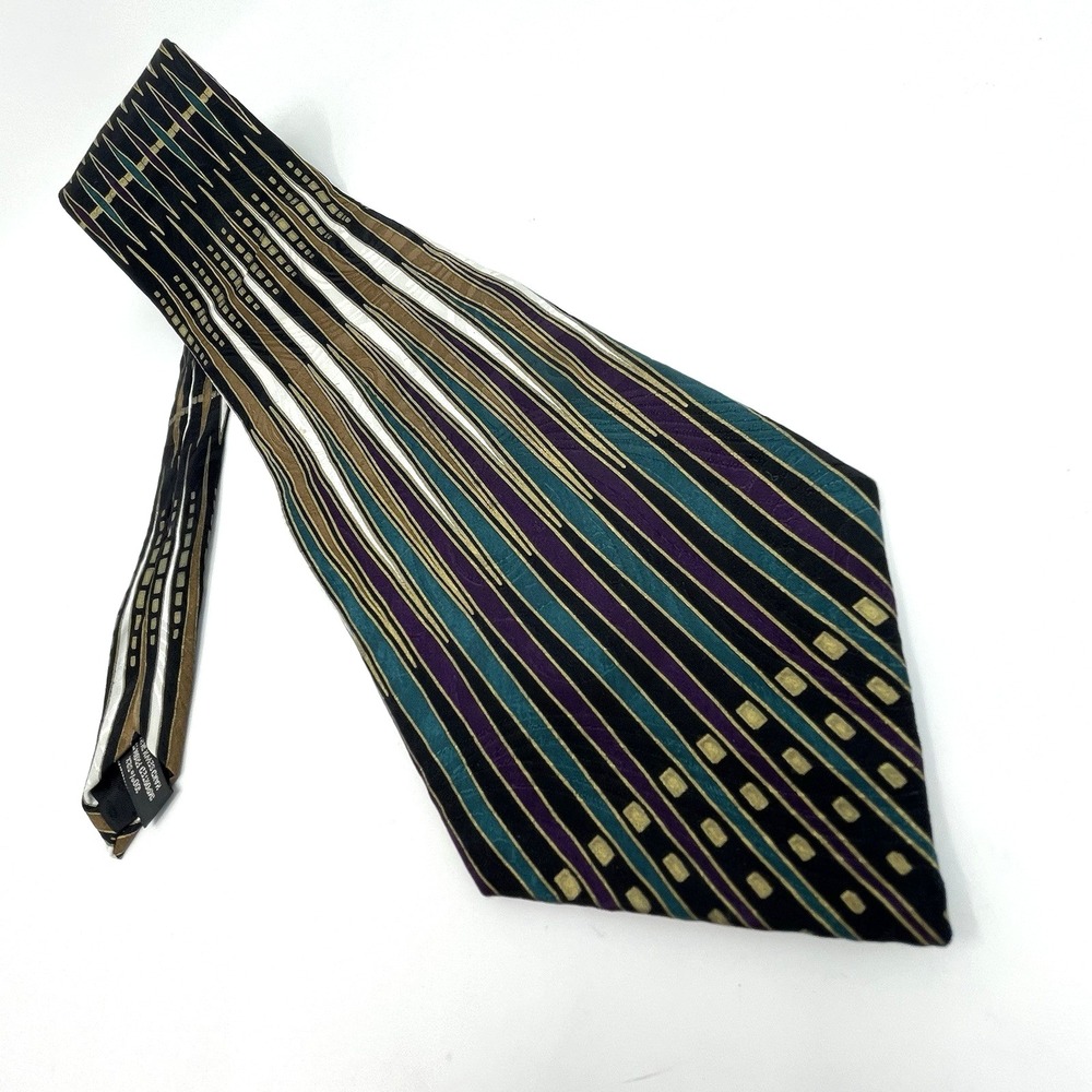 Fanti Italy Tie Handmade Silk Gold Teal Purple Black VTG 4x58" Geometric Classic - Picture 2 of 7